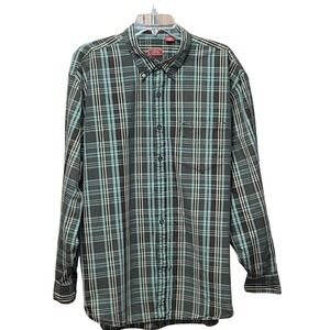 Izod Vintage Wash Mne's Long sleeve Button down Paid Shirt Sz XXL Office Preppy
